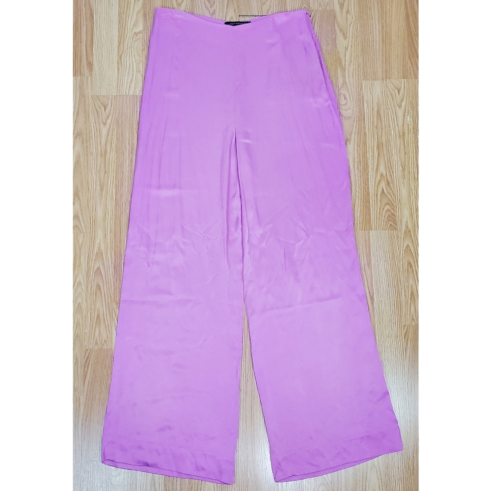 Zara Xl satin wide leg high rise trouser pants orchid silky feel quiet luxury - Picture 2 of 12